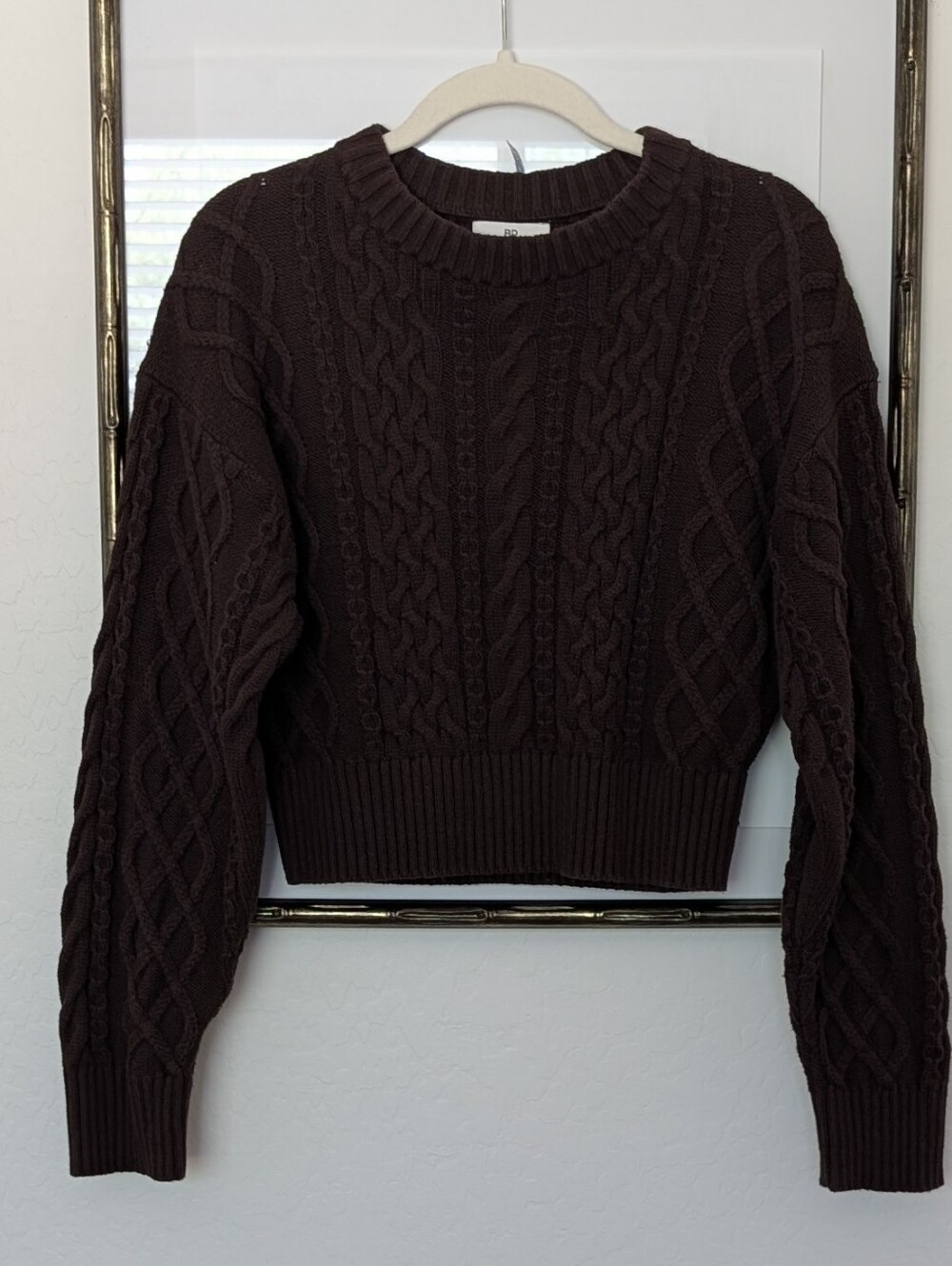 bp Dark Brown Cable Knit Crewneck Sweater